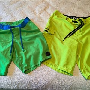 Two pair of men’s board short swimming suits trunks 34 O’Neil Hurley neon